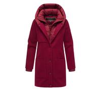 Navahoo Damen Mantel lange Übergangsjacke Kurzmantel in Wolloptik mit Kapuze und (abnehmbarem) Stepp-Einsatz Flauschwunder 14 Bordeaux Gr. 3XL