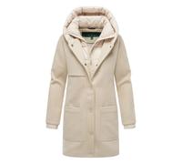 Navahoo Damen Mantel lange Übergangsjacke Kurzmantel in Wolloptik mit Kapuze und (abnehmbarem) Stepp-Einsatz Flauschwunder 14 Beige Gr. M