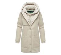 Navahoo Damen Mantel lange Übergangsjacke Kurzmantel in Wolloptik mit Kapuze und (abnehmbarem) Stepp-Einsatz Flauschwunder 14 Light Grey Gr. S