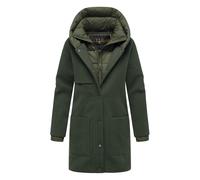 Navahoo Damen Mantel lange Übergangsjacke Kurzmantel in Wolloptik mit Kapuze und (abnehmbarem) Stepp-Einsatz Flauschwunder 14 Dark Olive Gr. XL