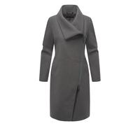 Navahoo Damen lange Übergangsjacke Mantel in Woll-Optik mit asymmetrischem Kragen und wasserdichtem Reißverschluss Samtrose 14 Anthracite Gr. XXL