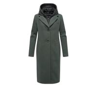 Navahoo Damen Mantel in Woll-Optik langer Trenchcoat leicht oversized mit (abnehmbarem) Kapuzen-Einsatz aus Sweat-Material Kekstraum 14 Stone Green Gr. XXL