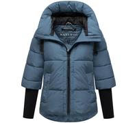 Navahoo moderne Damen Winterjacke warme Steppjacke mit Kapuze und Rippstrickärmeln Lotusherz XIV Dusty Blue Gr. S