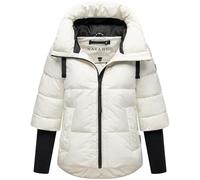 Navahoo moderne Damen Winterjacke warme Steppjacke mit Kapuze und Rippstrickärmeln Lotusherz XIV Offwhite Gr. S