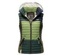Navahoo Damen Steppweste leicht mit Abnehmbarer Kapuze Colourblocking-Stil Shadaa Multikulti Multicolour Green Forest Gr. M