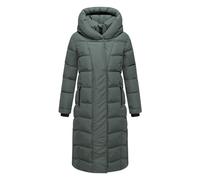 Navahoo Damen Langer Wintermantel warmer Steppmantel mit innenliegenden Rucksackträgern und Magnet-Knöpfen Engelsfeder XIV Stone Green Gr. S