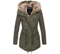 Navahoo warme Damen Winter Jacke lang Teddyfell Winterjacke Parka Mantel B648a [B648a-Diamond-Grün-Gr.S]
