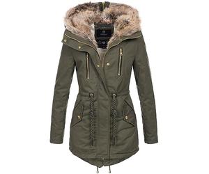 Navahoo warme Damen Winter Jacke lang Teddyfell Winterjacke Parka Mantel B648a [B648a-Diamond-Grün-Gr.S]