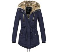 Navahoo warme Damen Winter Jacke lang Teddyfell Winterjacke Parka Mantel B648a [B648a-Diamond-Navy-Gr.L]