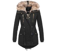 Navahoo warme Damen Winter Jacke lang Teddyfell Winterjacke Parka Mantel B648a [B648a-Diamond-Schwarz-Gr.M]