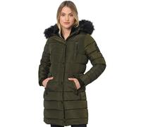 Navahoo Winterjacke Damen - Wasserabweisend, Warm, Kapuze, Winddicht - Wintermantel Lang, Mantel Frauen, Teddyfell gefüttert - Stehkragen, 7 Taschen, verlängerter Zipper - Olive XXL