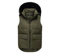 Navahoo Damen ärmellose Outdoorweste warme Winterjacke mit Kapuze und abnehmbarem Kunstfell Zimthäschen XIV Zimthäschen XIV Dark Olive Gr. M