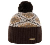 Stetson Navajo Bommelmütze Mehrfarbig Umschlag Pompon Winterstrickmütze Herren Made in Italy Herbst Winter Dunkelbraun One Size