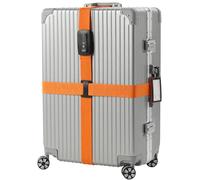 Navaris Kreuzkoffergurt mit TSA Zahlenschloss und Adressanhänger - Koffergurt mit Schloss und Namensschild - Reise-Sicherheitsset für Koffer - Orange