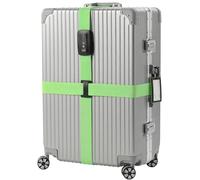 Navaris Kreuzkoffergurt mit TSA Zahlenschloss und Adressanhänger - Koffergurt mit Schloss und Namensschild - Reise-Sicherheitsset für Koffer - Grün