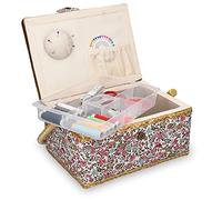 Navaris Nähkasten Nähkästchen Nähkoffer für Handarbeit - Korb mit praktischem Tragegriff - Handarbeitskorb inkl. Nähzubehör - florales Design