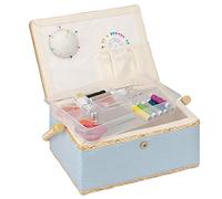 Navaris Nähkasten Nähkästchen Nähkoffer für Handarbeit - Korb mit praktischem Tragegriff - Handarbeitskorb inkl. Nähzubehör - Punkte Design