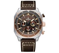 NAVIFORCE Modische Herren-Sportuhr, Militär, quadratisch, großes Zifferblatt, wasserdicht, Chronograph, Armbanduhr mit Leuchtzeigern, Lederarmband, Helles Braun, Sportlich
