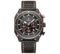 NAVIFORCE Modische Herren-Sportuhr, Militär, quadratisch, großes Zifferblatt, wasserdicht, Chronograph, Armbanduhr mit Leuchtzeigern, Lederarmband, Dunkelbraun, Sportlich
