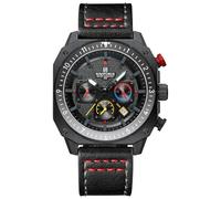 NAVIFORCE Modische Lederband-Uhren für Herren, analog, Sport, wasserdicht, Chronograph, quadratisches Zifferblatt, Armbanduhr mit Datum, Schwarz / Grau, Sportlich
