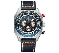 NAVIFORCE Modische Lederband-Uhren für Herren, analog, Sport, wasserdicht, Chronograph, quadratisches Zifferblatt, Armbanduhr mit Datum, Blau, Modisches sportliches Business-Kleid, lässig,