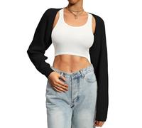 Navneet Bolero Damen Boleros Kurz Oversize Strickpullover Y2K Crop Top Shrug Winter Strickjacke Cardigan Sweater Boleros Schwarz M
