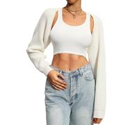 Navneet Bolero Damen Boleros Kurz Oversize Strickpullover Y2K Crop Top Shrug Winter Strickjacke Cardigan Sweater Boleros Weiß S