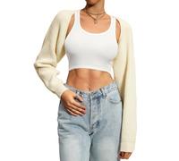 Navneet Bolero Damen Boleros Kurz Oversize Strickpullover Y2K Crop Top Shrug Winter Strickjacke Cardigan Sweater Aprikose XS