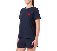 Navy Blue Cotton Heart Patch Shorts Knitted Pajamas Set Thmss25Pt00155