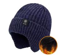 (Navy Blue)Fall Winter Hat Thick Plush Elastic Knitted Soft Warm Dome Anti-slip Unisex Solid Color Ear Protection Windproof Warm Soft Cycling Beanie