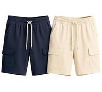Navy Blue-Stone 2-Pack Regular/Normal Cut Cargo Pocket Drawcord Elastic Waist Shorts