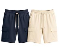 Navy Blue-Stone 2-Pack Regular/Normal Cut Cargo Pocket Drawcord Elastic Waist Shorts