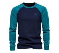 (navy, EUR XXL 100-105kg) Men's Clothing Classic Men's T-shirts 100% Cotton Long Sleeve O-neck Pactwork Casual T shirts for Men New Spring Desig