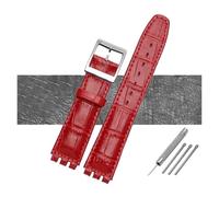 NBCNZCTSAS 17mm 19mm wasserdichtes Uhrenarmband aus Leder schwarz braun weiß mit Verschluss passend for Swatch Wathcband(B Red,19mm silver buckle)