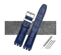 NBCNZCTSAS 17mm 19mm wasserdichtes Uhrenarmband aus Leder schwarz braun weiß mit Verschluss passend for Swatch Wathcband(B Dark blue,19mm silver buckle)