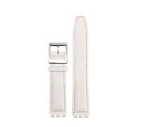 NBCNZCTSAS 17MM Lederarmband passend for Swatch GB274/287/GN239 Konkave und konvexe Schnittstelle Uhrenarmbänder Lychee Patter Armband(A-white-silver)