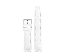 NBCNZCTSAS 17MM Lederarmband passend for Swatch GB274/287/GN239 Konkave und konvexe Schnittstelle Uhrenarmbänder Lychee Patter Armband(B-white-silver)