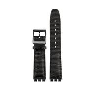 NBCNZCTSAS 17MM Lederarmband passend for Swatch GB274/287/GN239 Konkave und konvexe Schnittstelle Uhrenarmbänder Lychee Patter Armband(B-black-black)