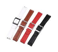 NBCNZCTSAS 17MM Lederarmband passend for Swatch GB274/287/GN239 Konkave und konvexe Schnittstelle Uhrenarmbänder Lychee Patter Armband(A-brown-silver)