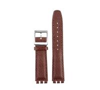NBCNZCTSAS 17MM Lederarmband passend for Swatch GB274/287/GN239 Konkave und konvexe Schnittstelle Uhrenarmbänder Lychee Patter Armband(B-brown-silver)