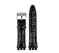 NBCNZCTSAS 21 mm Leder-Uhrenarmband, passend for Swatch Lederarmband YVS423 YVS419 YVS413/S406/S400/S420/S435, wasserdichtes braunes Armband(Black-silver)