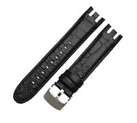 NBCNZCTSAS Braunes Armband. Spezielles gebogenes Leder-Uhrenarmband, passend for SWATCH YRS403/412/402G. Wasserdichtes, geripptes Bambus-Rindsleder-Armband, 21 mm(C-black-silver)