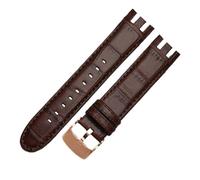 NBCNZCTSAS Braunes Armband. Spezielles gebogenes Leder-Uhrenarmband, passend for SWATCH YRS403/412/402G. Wasserdichtes, geripptes Bambus-Rindsleder-Armband, 21 mm(A-brown-rose gold)