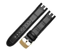 NBCNZCTSAS Braunes Armband. Spezielles gebogenes Leder-Uhrenarmband, passend for SWATCH YRS403/412/402G. Wasserdichtes, geripptes Bambus-Rindsleder-Armband, 21 mm(A-black-gold)