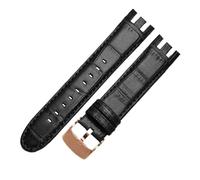 NBCNZCTSAS Braunes Armband. Spezielles gebogenes Leder-Uhrenarmband, passend for SWATCH YRS403/412/402G. Wasserdichtes, geripptes Bambus-Rindsleder-Armband, 21 mm(A-black-rose gold)