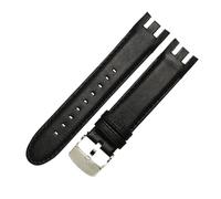 NBCNZCTSAS Braunes Armband. Spezielles gebogenes Leder-Uhrenarmband, passend for SWATCH YRS403/412/402G. Wasserdichtes, geripptes Bambus-Rindsleder-Armband, 21 mm(B-black-silver)