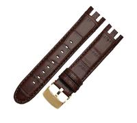 NBCNZCTSAS Braunes Armband. Spezielles gebogenes Leder-Uhrenarmband, passend for SWATCH YRS403/412/402G. Wasserdichtes, geripptes Bambus-Rindsleder-Armband, 21 mm(A-brown-gold)