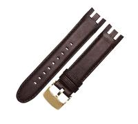 NBCNZCTSAS Braunes Armband. Spezielles gebogenes Leder-Uhrenarmband, passend for SWATCH YRS403/412/402G. Wasserdichtes, geripptes Bambus-Rindsleder-Armband, 21 mm(B-brown-gold)