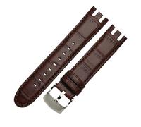 NBCNZCTSAS Braunes Armband. Spezielles gebogenes Leder-Uhrenarmband, passend for SWATCH YRS403/412/402G. Wasserdichtes, geripptes Bambus-Rindsleder-Armband, 21 mm(A-brown-silver)