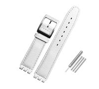 NBCNZCTSAS Hochwertiges Lederarmband, 17 mm, Ersatzlederband, passend for Swatch-Uhrenarmband for Herren und Damen, YCS, YAS, YGS, schwarzes Armband(White)